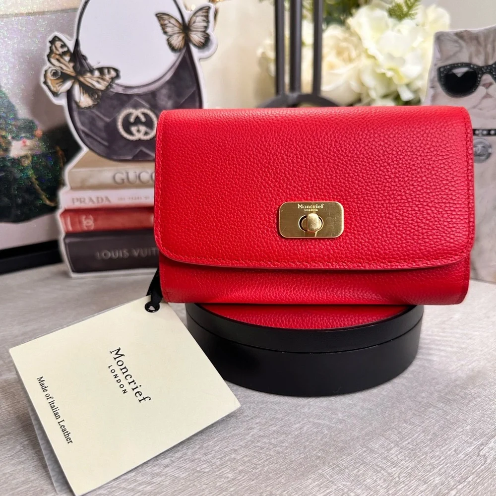 Moncrief London Larissa Style Wallet in Cherry Red. British Luxury Brand. - Picture 1 of 5
